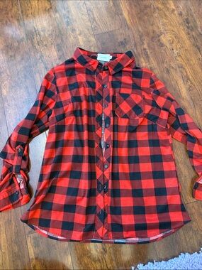 Doublju Red & Black Plaid Shirt